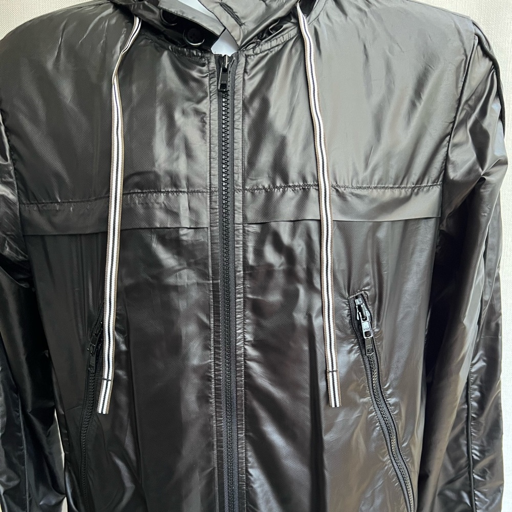 Men’s “NSF” Black Shiny Hooded Windbreaker